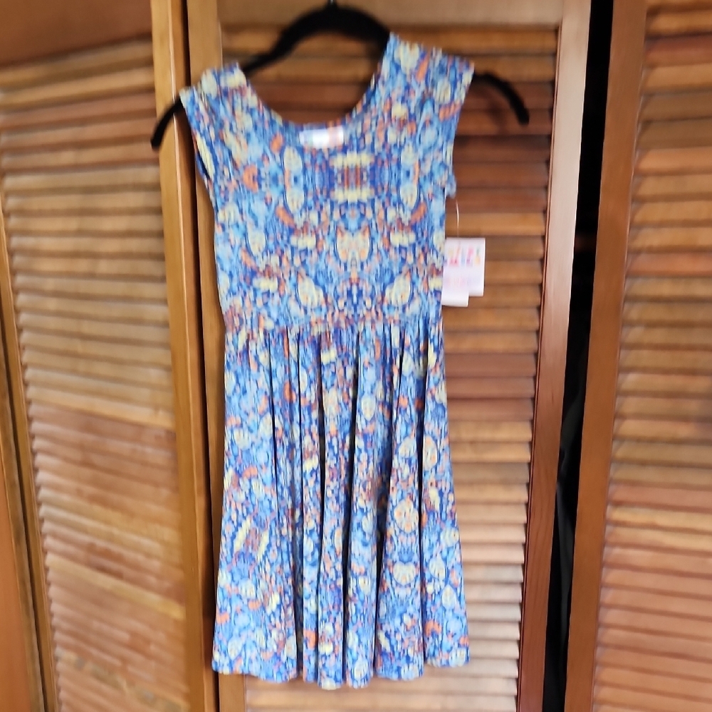 LuLaRoe Blue Pink Sundress Sleeveless Flutter Sleeve